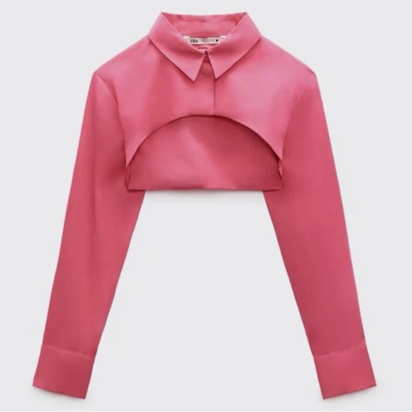 Zara Fuchsia / Pink Long Sleeve Crop Shirt Top / Bolero - Barbiecore - Women S - Picture 1 of 3